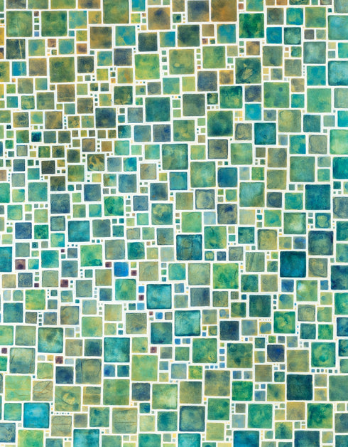 Green Squares | Framed Giclee Print on Canvas